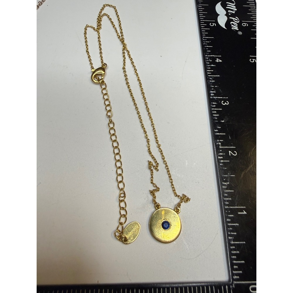Sterling Forever Blue Sapphire You're A Gem Disc Pendant Necklace Gold‎ Tone